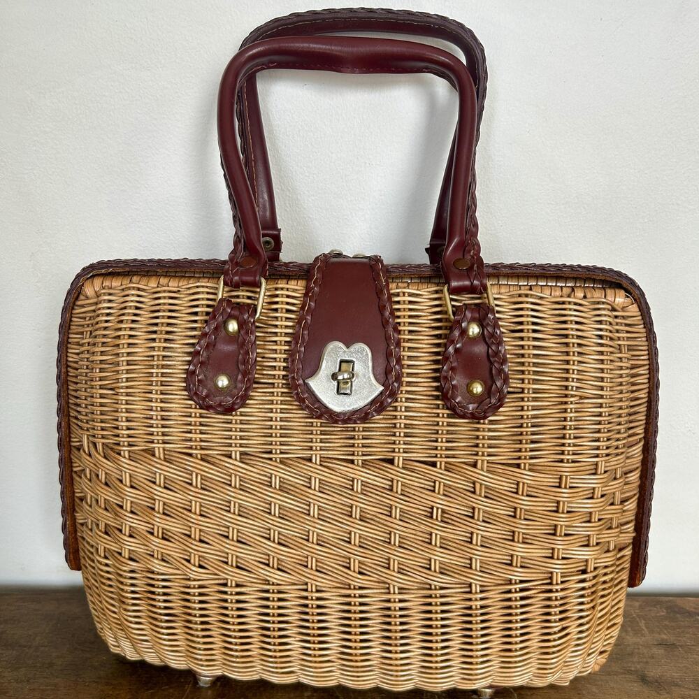 Mid Century Coated Wicker Purse 1950s Princess Charming Atlas Handbag